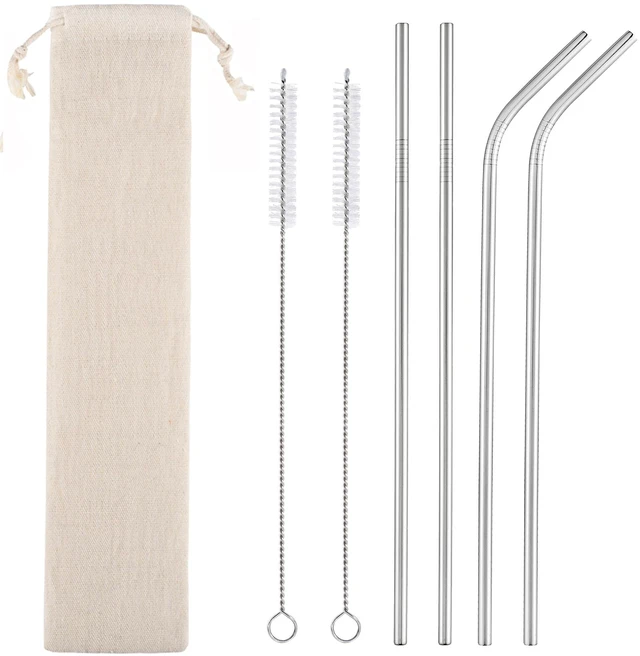 Main image of Reusable Stainless Steel Straws, Set of 4, 10.5", with Cleaning Brushes and Case, for 30 oz and 20 oz Tumblers