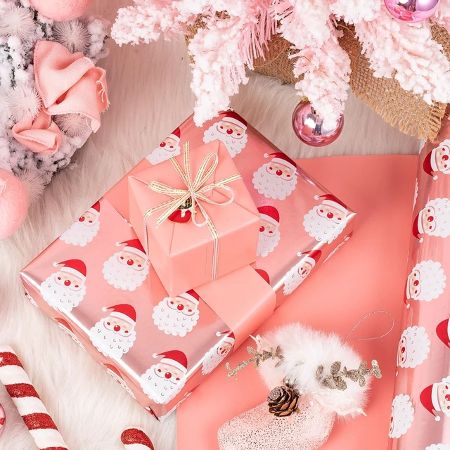 Alt view image 2 of 6 - WRAPAHOLIC Reversible Christmas Wrapping Paper Mini Roll 17in x 33ft Santa Claus and Solid Rose Gold Design with Metallic Foil Shine for Christmas Holiday Party