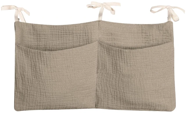 Main image of Baby Nappy Bag Organizer - Bedside Hanging Storage Bag for Crib, Bunk Bed, Milk Bottle, Bib, Cotton, Khaki