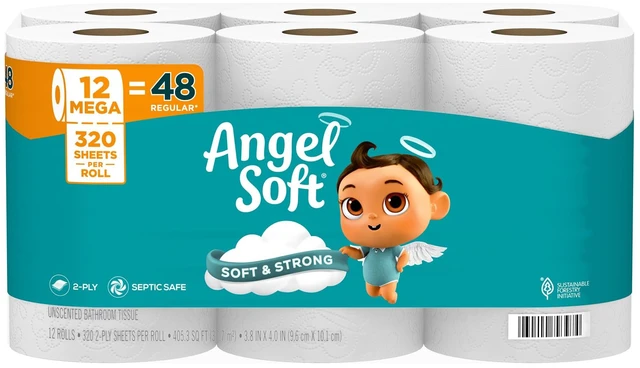 Main image of Angel Soft Toilet Paper 12 Mega Rolls (48 Regular Rolls), Soft & Strong