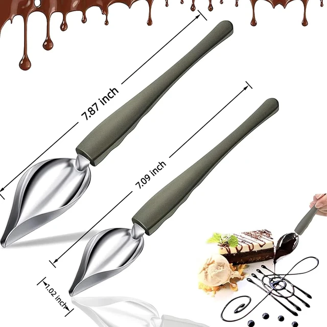 Alt view image 3 of 5 - 2Pcs Stainless Steel Precision Drawing Decorating Spoon Set, Chef Drizzle Spoons, Chocolate Filter Spoons, Plating Spoon