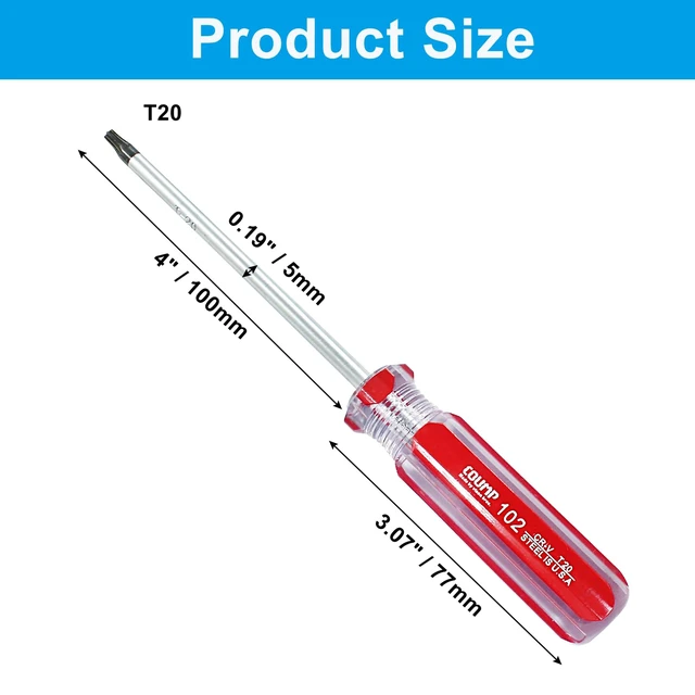 Alt view image 4 of 5 - T20 Security Torx Magnetic Screwdriver 7in Cr-V Red Handle