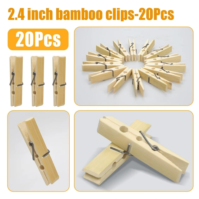 Alt view image 4 of 7 - 20-Pack Natural Bamboo Clothespins, Wooden Clothes Pins with Spring, 2.4 Inch Heavy Duty Rust Resistant Clips for Laundry, Crafts, Kitchen & Home Organization