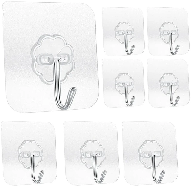 Main image of Heavy Duty Adhesive Hooks 33lb (Max) 15kg, Waterproof Oilproof Reusable Seamless, for Kitchen Bathroom Office, Transparent Small 8 Pack