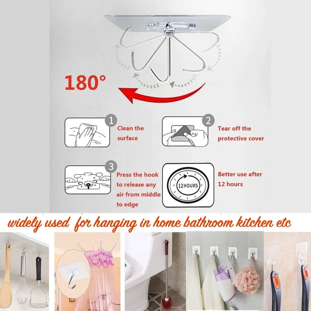 Alt view image 3 of 7 - Heavy Duty Adhesive Hooks 33lb (Max) 15kg, Waterproof Oilproof Reusable Seamless, for Kitchen Bathroom Office, Transparent Small 8 Pack