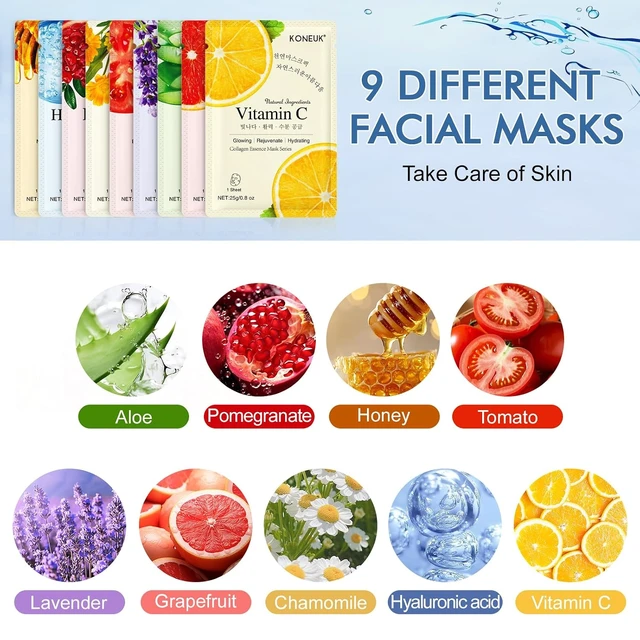 Alt view image 3 of 7 - 9 Pack Collagen Hydrating Sheet Face Masks for Women