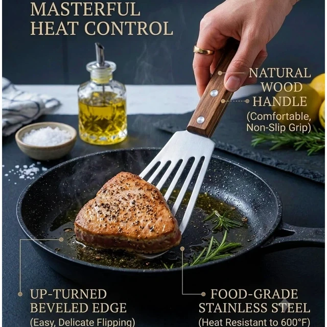 Alt view image 3 of 6 - Stainless Steel Fish Spatula Slotted Flexible Turner for Non-Stick Cookware Kitchen Cooking Barbecue Egg Grill