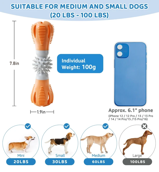 Alt view image 2 of 6 - Durable Natural Rubber Dog Chew Treat Dispensing Puzzle Toy for Small & Medium Breeds, Orange