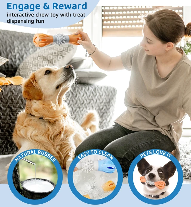 Alt view image 6 of 6 - Durable Natural Rubber Dog Chew Treat Dispensing Puzzle Toy for Small & Medium Breeds, Orange