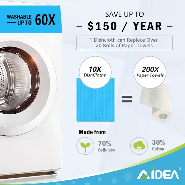 Alt view image 2 of 6 - AIDEA Swedish Dishcloths 10PK Reusable Paper Towels 7" x 6"