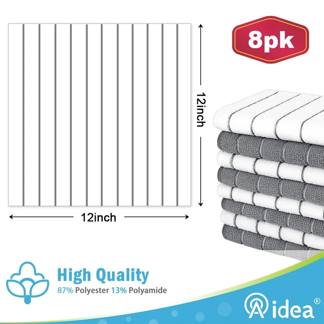 Alt view image 2 of 6 - AIDEA Kitchen Towels 8PK, Dish Cloth, Grey, 12"x12"