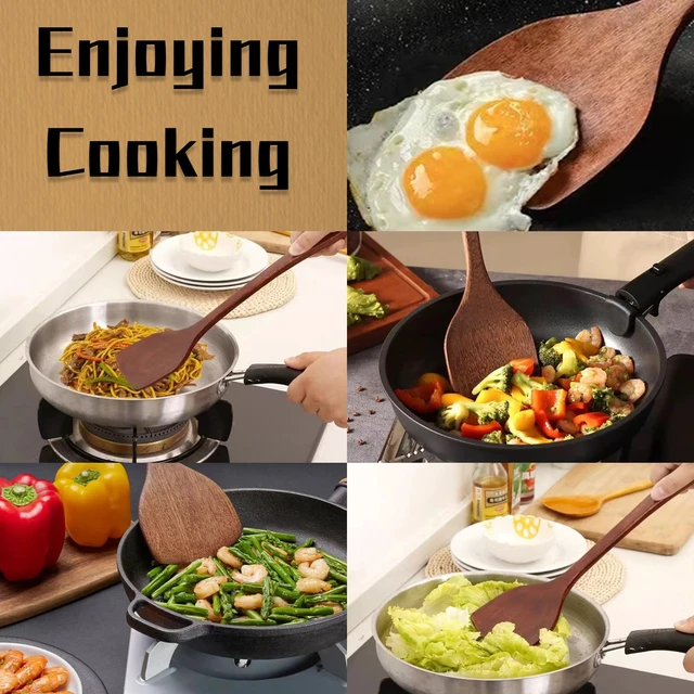 Alt view image 5 of 7 - Wooden Spatula Flat Turner for Nonstick Cookware, Frying, Baking, Mixing, Scraping - Solid Kitchen Utensil