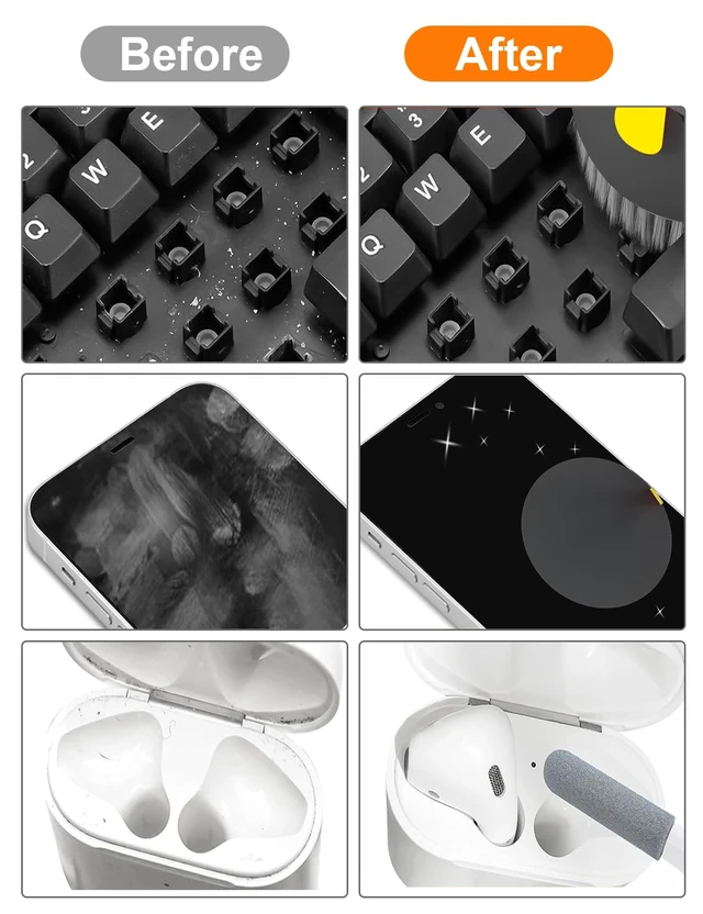 Alt view image 6 of 6 - Tounee 20in1 Keyboard & Electronics Cleaning Kit with Retractable Brush, 2.5ml Mist Spray, Portable Tool for Phone, Tablet, PC, Monitor, TV, Camera Lens (Black)