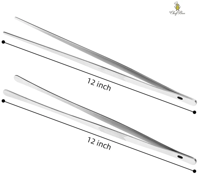 Alt view image 3 of 7 - ChefBee 2PCS 12-Inch Stainless Steel Kitchen Tongs Tweezers with Serrated Tips