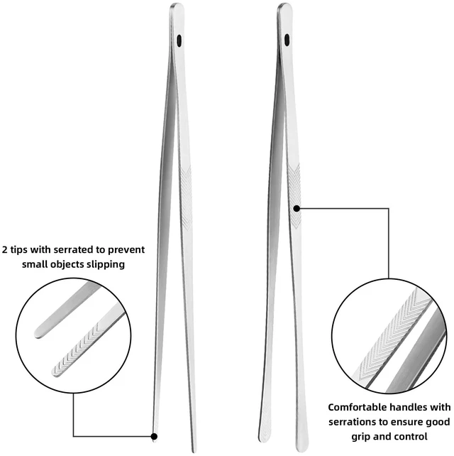 Alt view image 5 of 7 - ChefBee 2PCS 12-Inch Stainless Steel Kitchen Tongs Tweezers with Serrated Tips