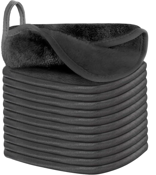 Main image of Puomue Microfiber Makeup Remover Cloth 12 Pack, 6 x 6 Inches, Dark Grey