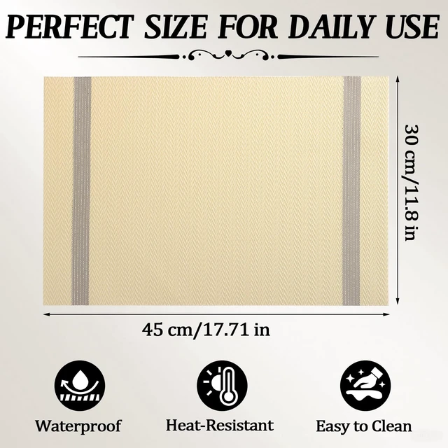 Alt view image 7 of 7 - Woven Vinyl Placemats Set of 4 with Gold Shiny Yarn on Both Sides, Heat Resistant Washable Table Mats for Dining Table Kitchen Indoor Decor
