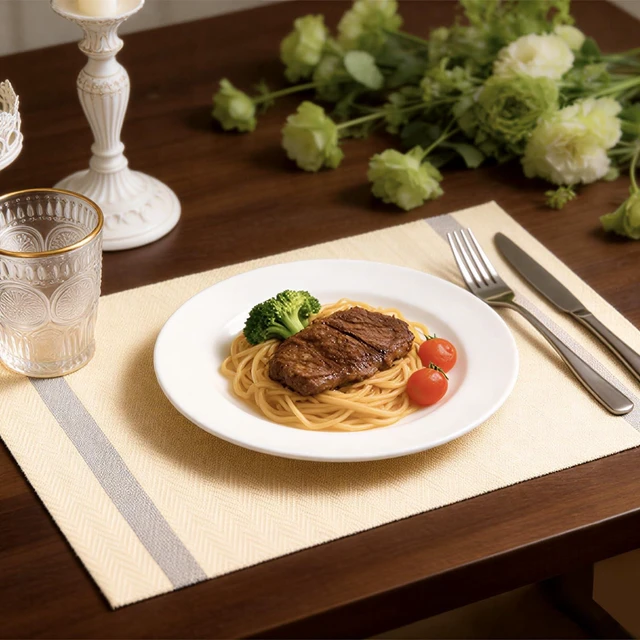Alt view image 3 of 7 - Woven Vinyl Placemats Set of 4 with Gold Shiny Yarn on Both Sides, Heat Resistant Washable Table Mats for Dining Table Kitchen Indoor Decor