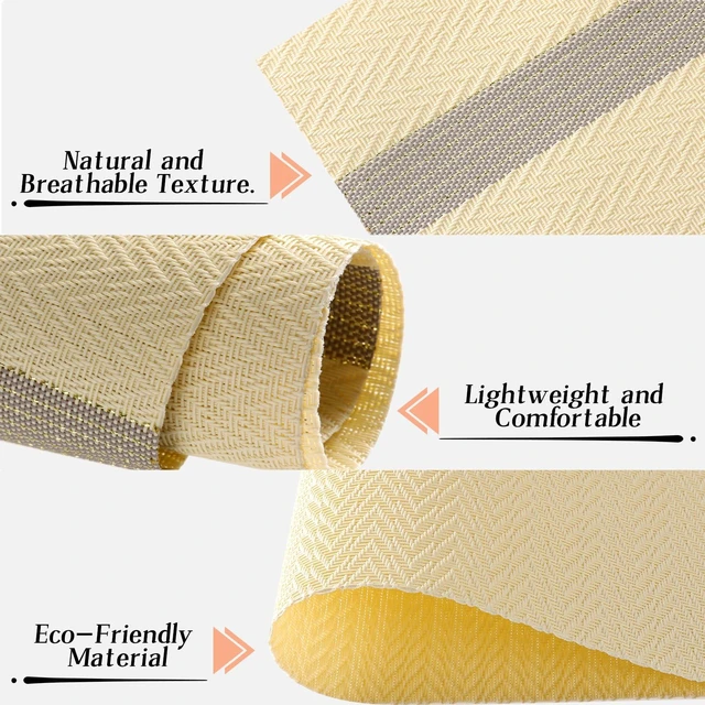 Alt view image 6 of 7 - Woven Vinyl Placemats Set of 4 with Gold Shiny Yarn on Both Sides, Heat Resistant Washable Table Mats for Dining Table Kitchen Indoor Decor