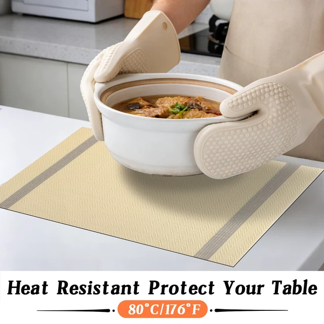Alt view image 5 of 7 - Woven Vinyl Placemats Set of 4 with Gold Shiny Yarn on Both Sides, Heat Resistant Washable Table Mats for Dining Table Kitchen Indoor Decor