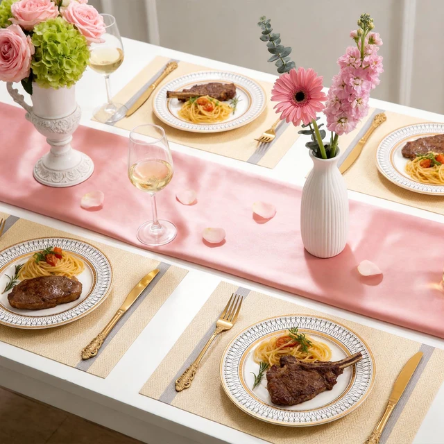 Alt view image 4 of 7 - Woven Vinyl Placemats Set of 4 with Gold Shiny Yarn on Both Sides, Heat Resistant Washable Table Mats for Dining Table Kitchen Indoor Decor