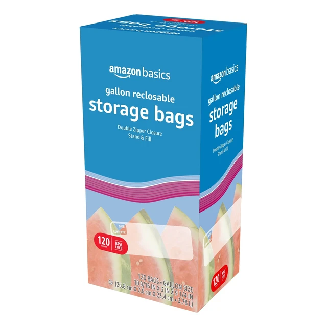 Alt view image 5 of 5 - Amazon Basics Gallon Food Storage Bags, Reclosable, Double Zipper Seal, Stand and Fill Base, BPA Free, 120 Count
