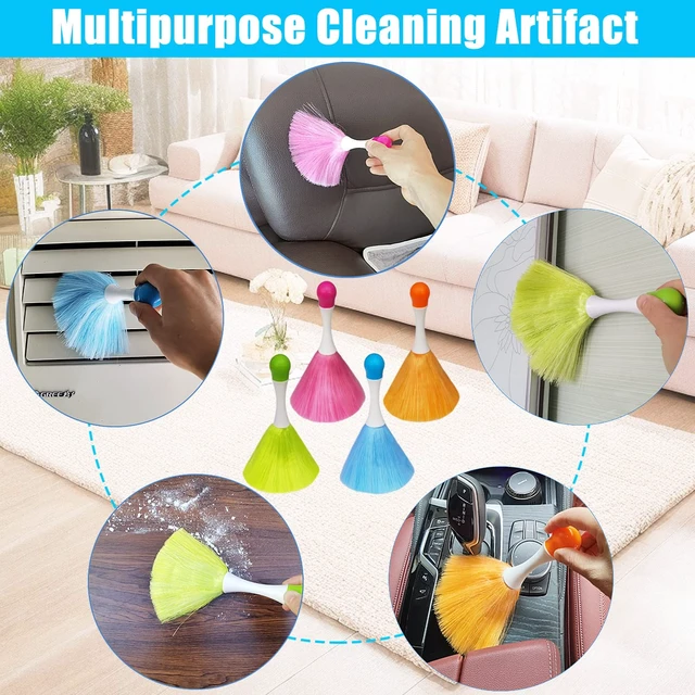 Alt view image 4 of 6 - 4 Pack Small Washable Microfiber Electrostatic Feather Duster Brush, Light Daily Household Dusting Cleaning Supplies for Book, Screen, Car, Furniture, Photo Frames