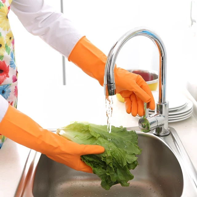 Alt view image 6 of 6 - Bamllum Rubber Cleaning Gloves 4 Pairs - Reusable Dishwashing Gloves, Flexible Long-Lasting Waterproof (Medium, Blue, Green, Red, Orange)