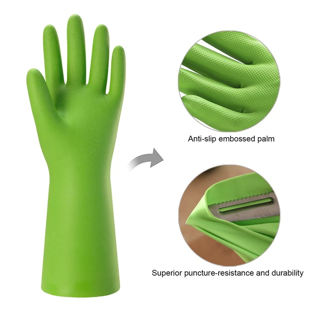 Alt view image 3 of 6 - Bamllum Rubber Cleaning Gloves 4 Pairs - Reusable Dishwashing Gloves, Flexible Long-Lasting Waterproof (Medium, Blue, Green, Red, Orange)