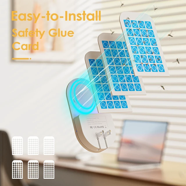 Alt view image 5 of 6 - TIENBE 2-in-1 Indoor Plug-in Flying Insect Trap, 1 White Trap + 6 Glue Cards for Fruit Fly, Gnat, Moth, Mosquito
