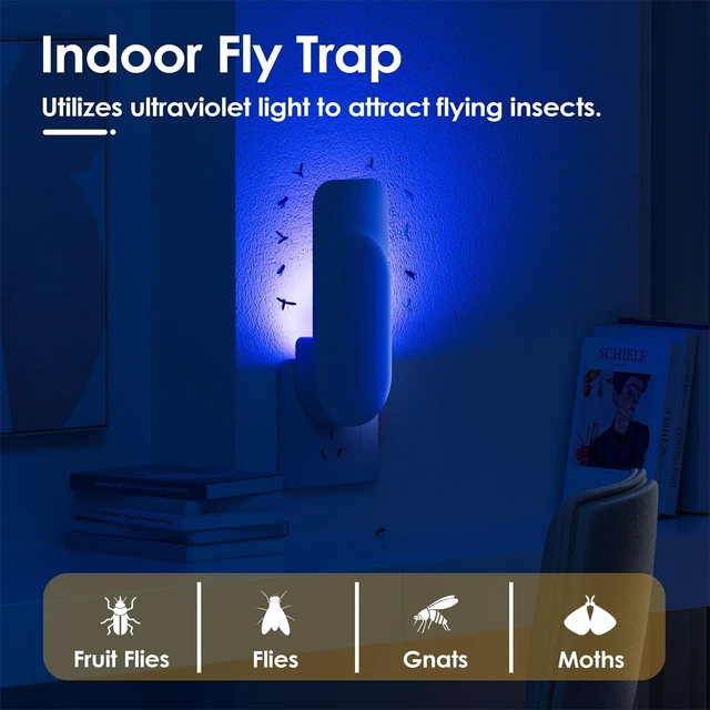 Alt view image 4 of 6 - TIENBE 2-in-1 Indoor Plug-in Flying Insect Trap, 1 White Trap + 6 Glue Cards for Fruit Fly, Gnat, Moth, Mosquito