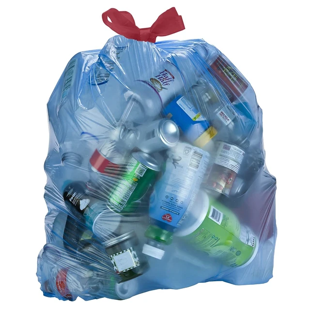 Alt view image 4 of 6 - Amazon Basics 13Gallon 60Count Recycling Drawstring Tall Kitchen Trash Bags, Unscented, Blue