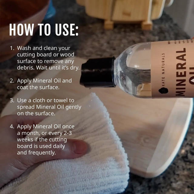 Alt view image 2 of 6 - Kate Naturals Mineral Oil for Wood Cutting Board Food Grade Odorless 8oz