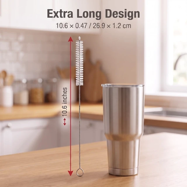 Alt view image 2 of 6 - 2 Pack Straw Cleaner Brush, Reusable Metal Handle, Extra Long, 10mm Wide, for Stanley Mug 40/30/20 oz, Sippy Cup, Water Bottle and Tubes (Clear+Clear)