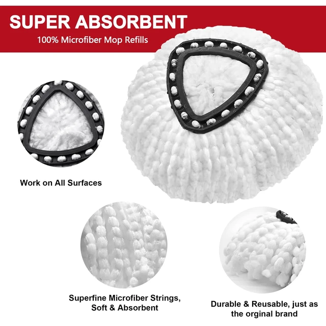 Alt view image 5 of 6 - 4 Pack Mop Head Replacements for Easy Wring 1-Tank Spin System, Microfiber Spin Refills
