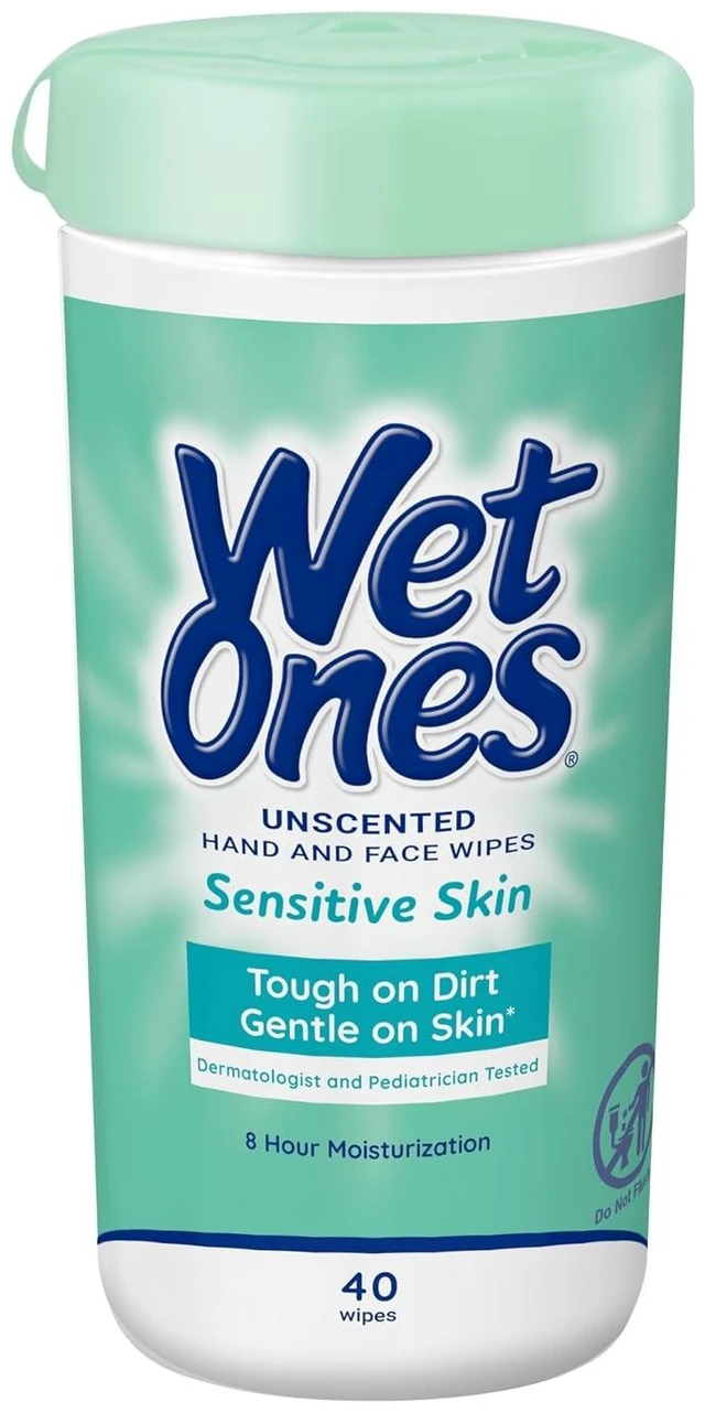 Main image of Wet Ones Sensitive Skin Unscented Hand Wipes, 40 Count Canister (1 Pack)
