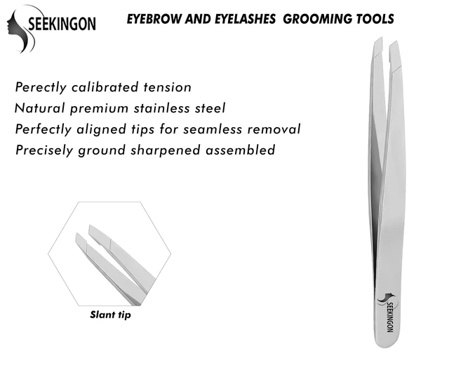 Alt view image 2 of 7 - Precision Slant Tweezers for Women and Men, Hand Filed & Aligned, Non-Slip Grip, for Facial Hair and Ingrown Hair Plucking, Silver