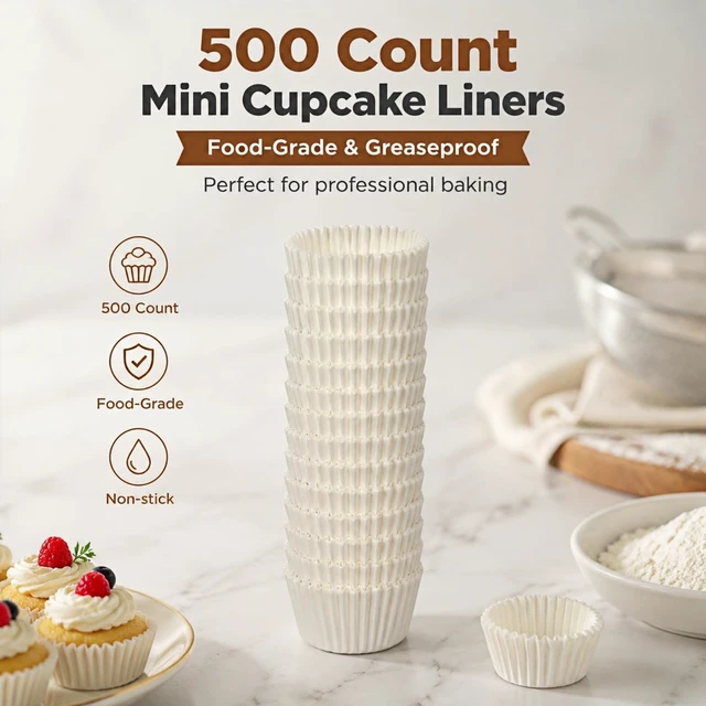Alt view image 6 of 6 - 500 Count Non-Stick White Mini Food-Grade Greaseproof Parchment Cupcake Liners for Baking Cupcakes Muffins Nuts