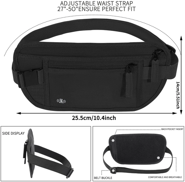 Alt view image 6 of 6 - RFID Blocking Hidden Money Belt Passport Holder for Travel (Black)
