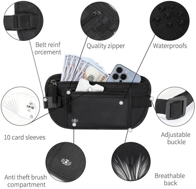 Alt view image 3 of 6 - RFID Blocking Hidden Money Belt Passport Holder for Travel (Black)