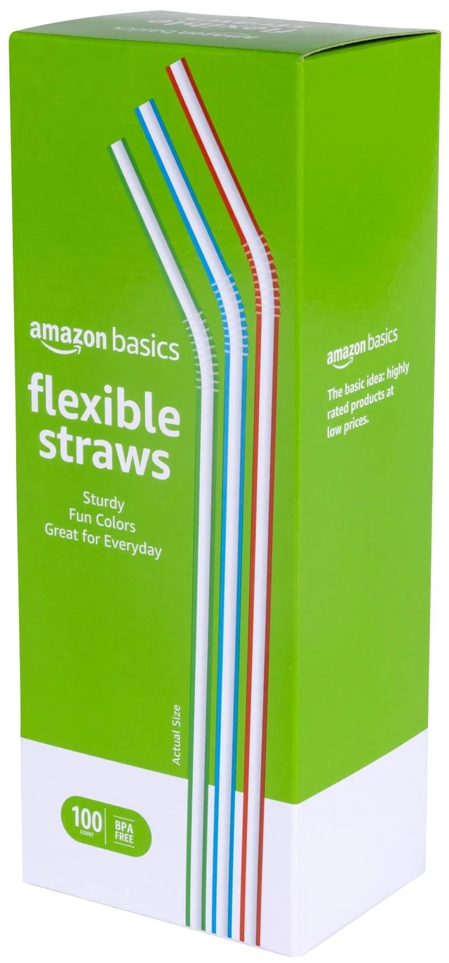 Main image of Disposable Plastic Flex Straws, Striped, BPA-Free, Food-Safe, 7.5", Assorted Colors, 100 Count