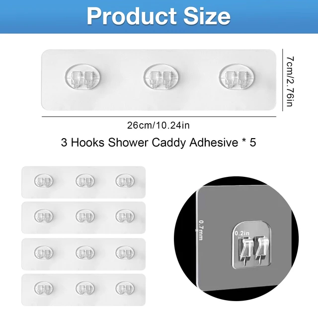 Alt view image 5 of 7 - Upgraded Shower Caddy Adhesive Replacement, Strong Waterproof Adhesive Hooks for Shower Organizer and Kitchen Racks, 5 Pcs (Triple Hooks)