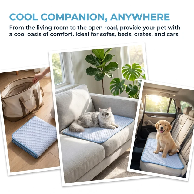 Alt view image 4 of 6 - Self Cooling Ice Silk Gel Free Pet Cooling Mat for Small Pets, Dogs, Cats