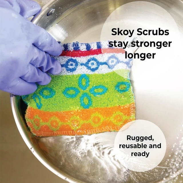 Alt view image 4 of 6 - Skoy Scrub 4-Pack Reusable Non-Scratching Dish Scrubber, Dishwasher Safe, Assorted Colors and Designs