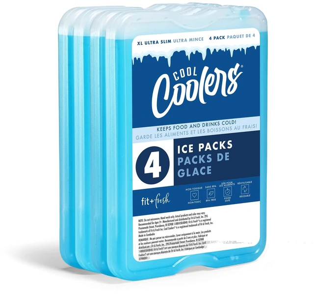 Main image of Fit & Fresh XL Slim Reusable Ice Packs, Space Saving, for Lunch Boxes & Coolers, 4 Pack, Clear Blue