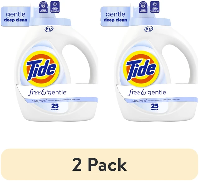 Main image of Tide Free & Gentle Liquid Laundry Detergent, 2-Pack, Hypoallergenic, Unscented, for Sensitive Skin, 34fl oz (25Loads)