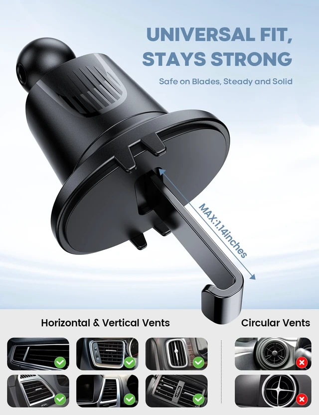 Alt view image 4 of 7 - 2026 Wider Clamp & Metal Hook Car Phone Holder Vent Accessories | Thick Cases Friendly Phone Holders for Your Car Mount Hands Free for Women Men Gift for iPhone 17 16 15 14 13 Pro Max Black
