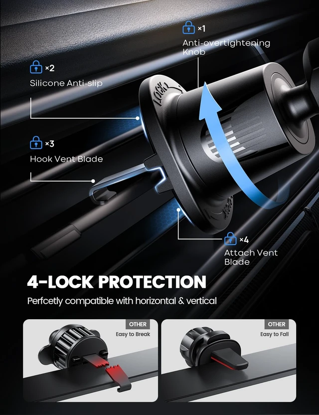 Alt view image 5 of 7 - 2026 Wider Clamp & Metal Hook Car Phone Holder Vent Accessories | Thick Cases Friendly Phone Holders for Your Car Mount Hands Free for Women Men Gift for iPhone 17 16 15 14 13 Pro Max Black