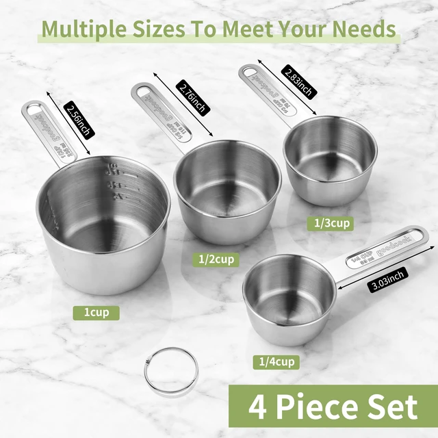Alt view image 2 of 7 - ViewSonic Measuring Cups of 4, Stainless Steel Measuring Cups, Stackable | Stainless Steel Cups with Metal Handle for Dry and Liquid Ingredients, Ideal for Cooking & Baking