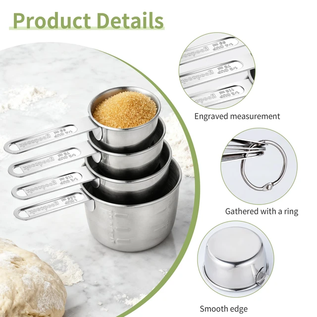 Alt view image 3 of 7 - ViewSonic Measuring Cups of 4, Stainless Steel Measuring Cups, Stackable | Stainless Steel Cups with Metal Handle for Dry and Liquid Ingredients, Ideal for Cooking & Baking